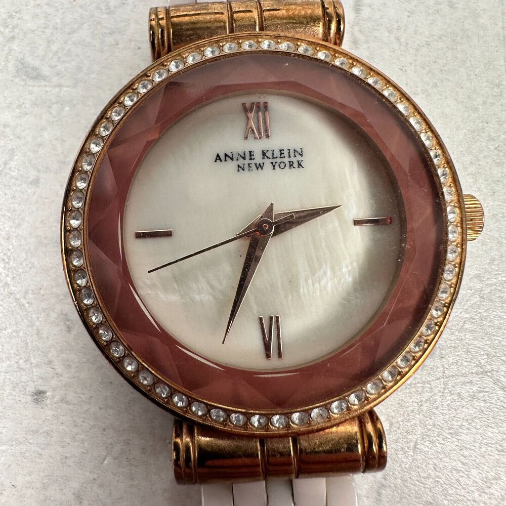 Anne Klein Watch Women 32mm Faceted Crystal MOP Dial Light Pink Band New Battery - Picture 4 of 11